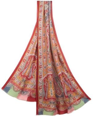 Etro Printed Cashmere And Silk Scarf - Red