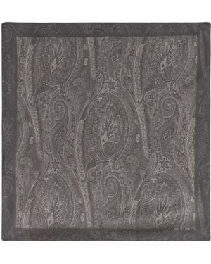 Etro Printed Silk Pocket Square - Grey