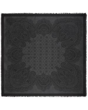 Etro Silk And Wool Jacquard Shawl With Tie Motif And Paisleys - Black
