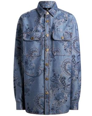 Etro Overshirt Aus Jacquard-Denim, Größe - Blau