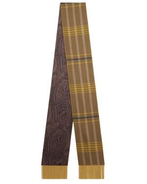 Etro Wool And Silk Scarf With Metal Fringing And Two Motifs - Natural
