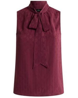 Etro Top En Jacquard De Soie Mélangée À Col Lavallière Et Motif Paisley, Femme, Taille - Violet