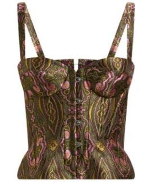 Etro Jacquard Corset Top With Floral Medallion Motif - Green