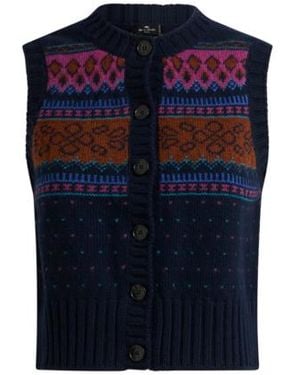 Etro Weste Aus Wolle Mit Jacquardmuster, Damen, Größe - Blau