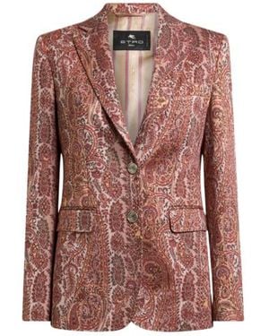 Etro Single-Breasted Cotton-Blend Jacquard Jacket With Paisley Foliage Motif - Brown