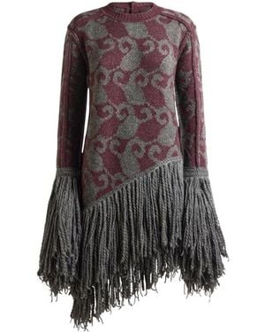 Etro Wool And Alpaca Jacquard Mini Dress With Fringing - Brown