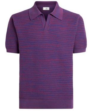 Etro Knit Cotton Polo Shirt With Braided Stitch - Purple
