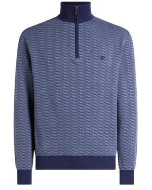 Etro Cotton Jacquard Jumper With Zip And Pegaso Embroidery - Blue