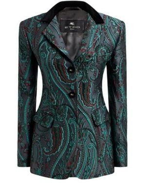 Etro Giacca Monopetto Jacquard Con Motivo Paisley, Donna, Taglia - Blu