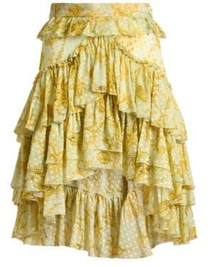 Etro Dotted Silk-Blend Mini Skirt With Floral Motif - Yellow