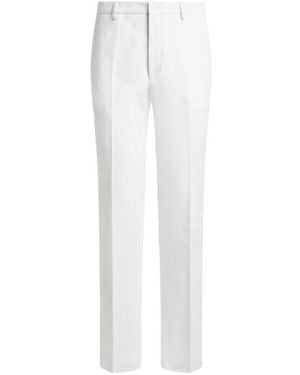 Etro Stretch Cotton Jacquard Trousers With Floral Motif - White
