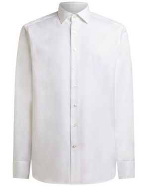 Etro Cotton Jacquard Shirt With Paisley Motif And Pegaso Embroidery - White