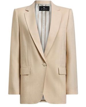 Etro Wool Jacquard Single-Breasted Jacket With Paisley Motif - Natural