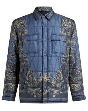 Etro Quilted Overshirt With Placed Print - Blue