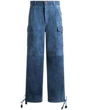 Etro Denim-Effect Suede Cargo Trousers With Drawstring - Blue