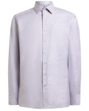 Etro Cotton Jacquard Shirt With Striped Motif And Paisleys - Purple