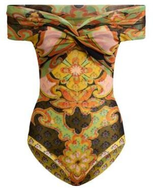 Etro Body En Tulle À Épaules Dénudées Avec Imprimé Floral Placé, Femme, Taille - Multicolore