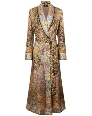 Etro Silk Robe Coat With Paisley And Animal Motif - Natural