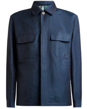 Etro Wool And Linen Shacket - Blue
