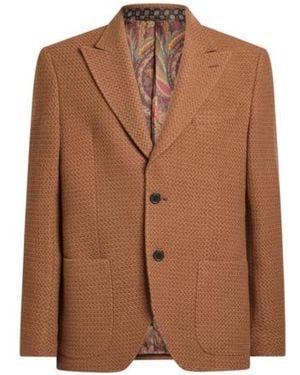 Etro Single-Breasted Knit Cashmere And Wool Jacket - Brown