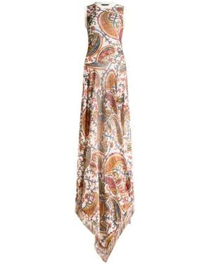 Etro Knit Long Dress With Fringing And Floral Paisley Motif - White