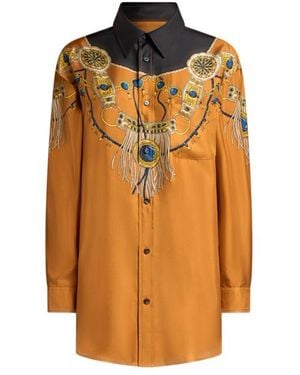 Etro Chemise Longue En Soie À Imprimé Bijoux Placé, Femme, Taille - Orange