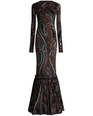 Etro Chenille Jacquard Long Dress With Paisley Motif - Black