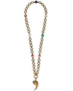 Etro Necklace With Paisley Parrot And Crystals - White
