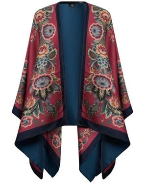 Etro Floral Wool-Blend Cape - Blue
