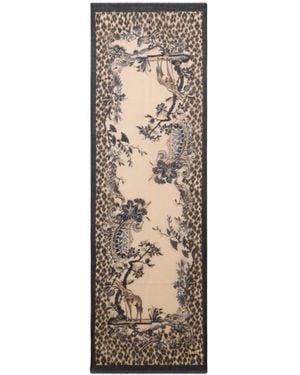 Etro Cashmere Scarf With Animal And Flower Print - Natural