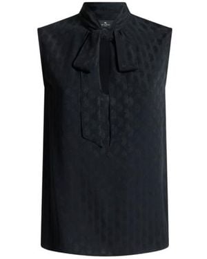 Etro Silk-Blend Jacquard Top With Silk Scarf And Paisley Motif - Blue