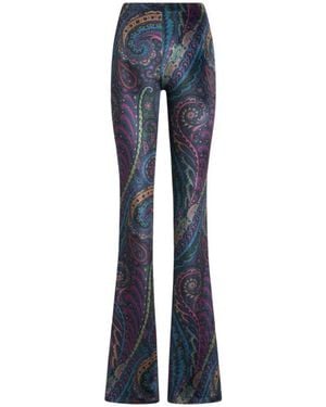 Etro Flared Printed Chenille Trousers - Blue