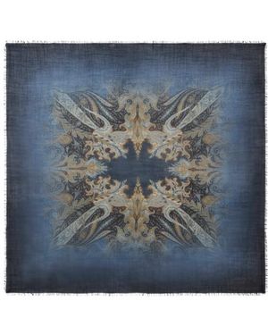 Etro Wool And Silk Scarf With Faded Floral Paisley Motif - Blue