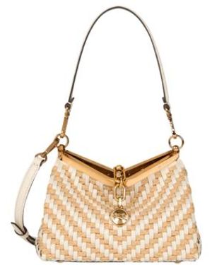 Etro Small Woven Leather And Raffia Vela Bag - Natural