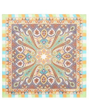 Etro Pocket Square With Floral And Medallion Print - Natural