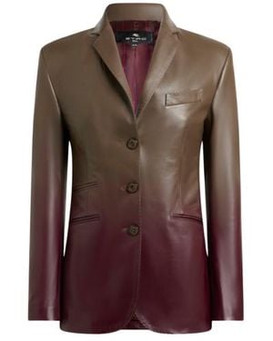 Etro Single-Breasted Degradé Leather Jacket - Brown