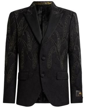 Etro Single-Breasted Stretch Cotton-Blend Jacquard Jacket With Paisley Embroidery - Black