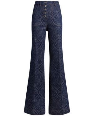 Etro Flared Jacquard Denim Jeans With Pegaso Buttons - Blue