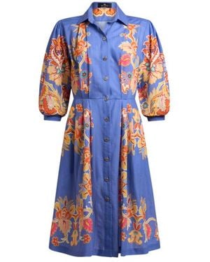 Etro Printed Cotton Shirt Dress - Blue