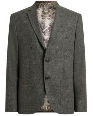 Etro Single-Breasted Knit Jacket With Chevron Motif - Grey