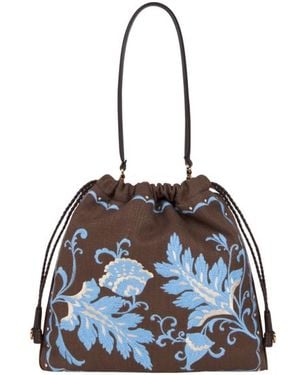 Etro Medium Linen-Blend Kalispera Bag With Embroidery - Blue