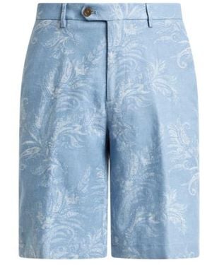 Etro Regular-Fit Cotton And Linen Jacquard Denim Shorts With Leafy Motif - Blue