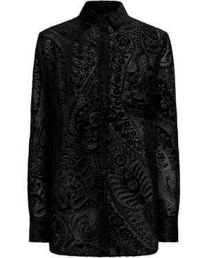 Etro Burnout Velvet Shirt With Floral Paisley Motif - Black