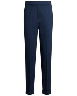 Etro Cropped Cotton Jacquard Trousers With Micro Paisley Motif - Blue
