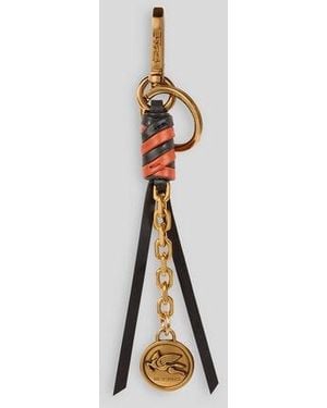 Etro Leather Charm With Chain And Pegaso Coin - White