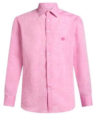 Etro Linen Shirt With Pegaso - Pink