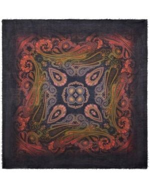 Etro Wool, Cashmere And Silk Shawl With Degradé Motif - Blue