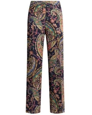 Etro Stretch Cady Bootcut Pants With Floral Paisley Motif - Gray