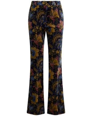 Etro Cotton Velvet Pants With Floral Overprint - Black