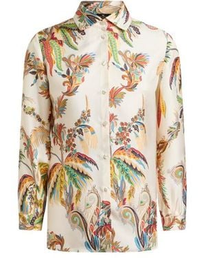 Etro Silk Twill Shirt With Paisley Foliage Motif - White